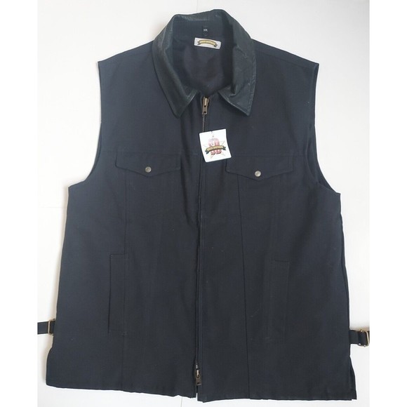 NWT Mens XXL Smith Bros Black Canvas W/Leather Concealed Carry Vest W/8 Pockets - Picture 1 of 11